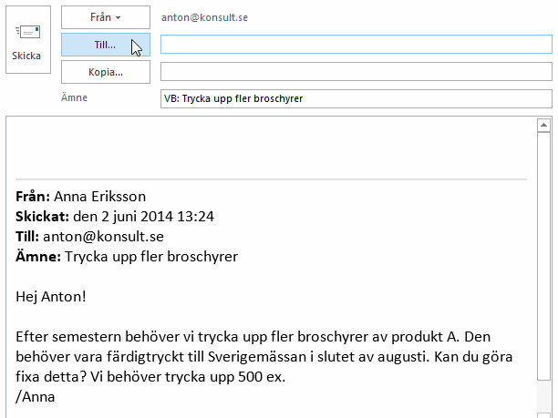 Exempel mejla in en uppgift till SaveYourDay