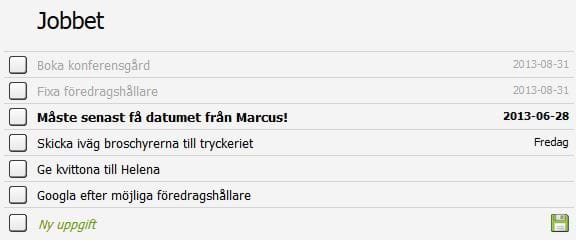 Exempel på jobb-listan i SaveYourDay.