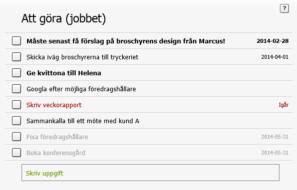 Exempel på en att-göra-lista